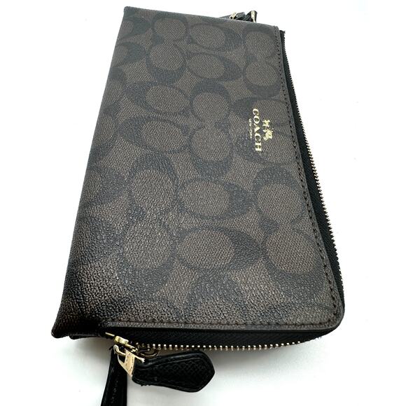 Coach Double Zip Wallet In Signature Canvas, Wristlet - Picture 3 of 13